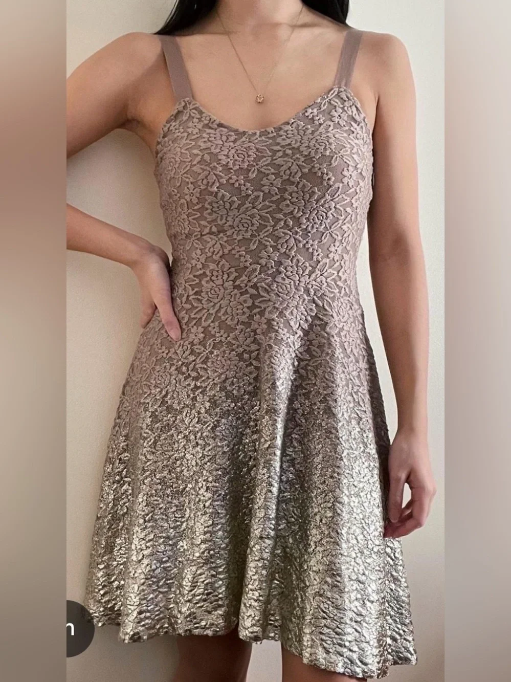 Sleeveless Ombre Silver to White Lace Fit & Flare Dress